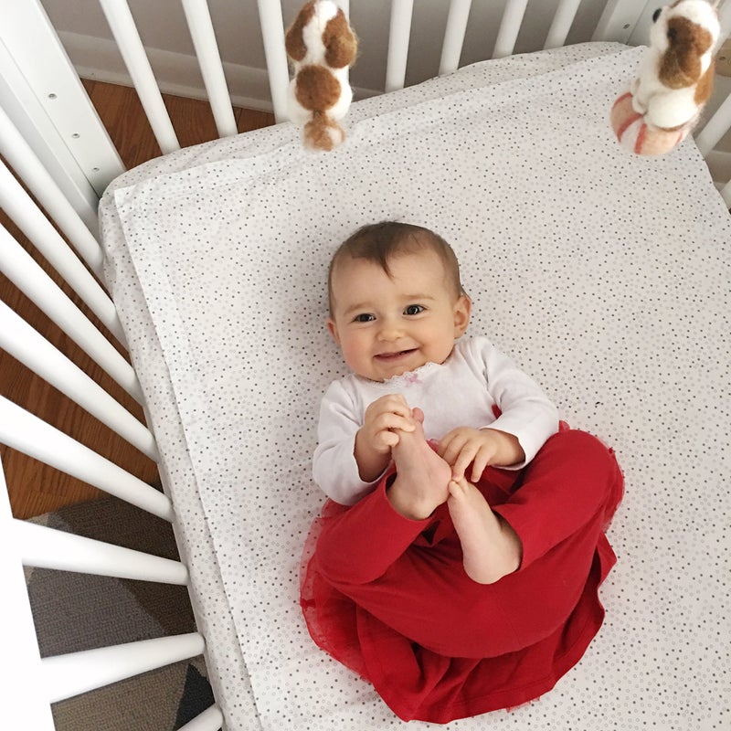 QuickZip Easy Change Crib Sheet with Wraparound Total Security Base, Gray Dot - Image 3